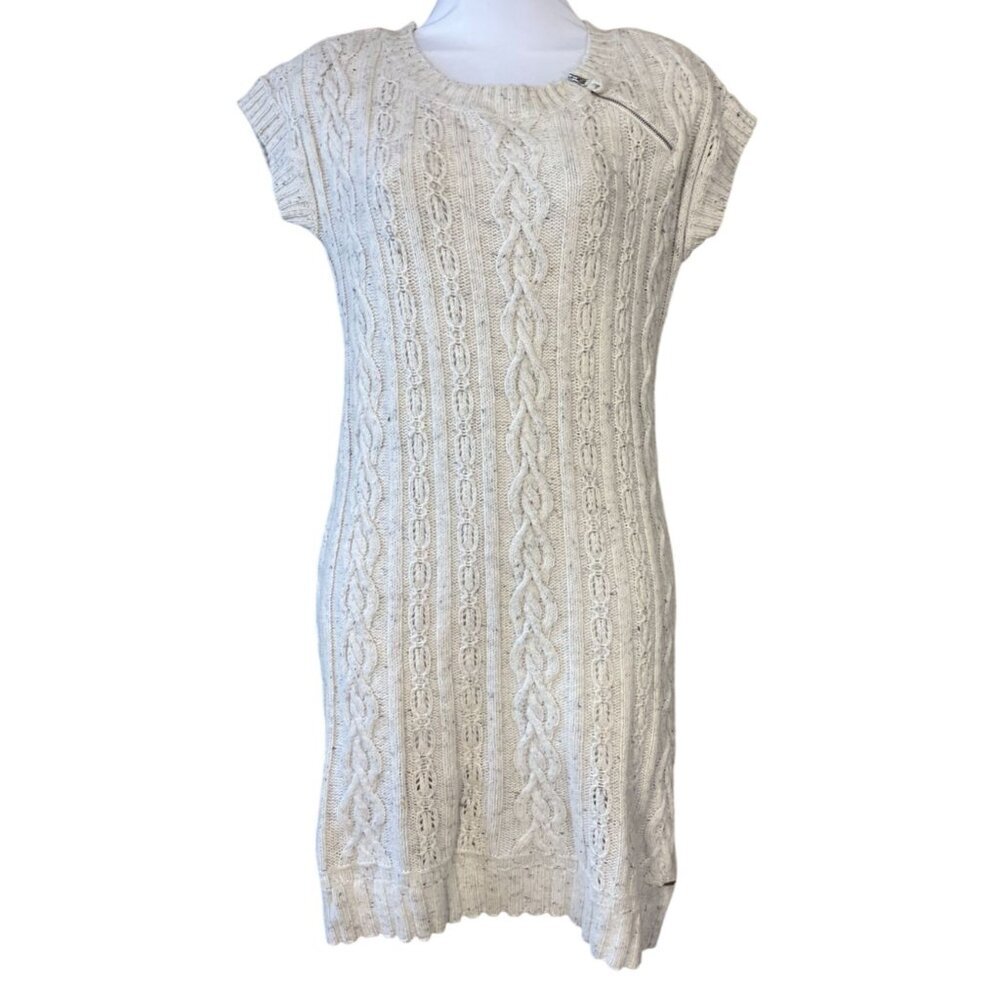 Tommy Hilfiger Zela Cap Sleeve Cable Knit Sweater Dress Oatmeal Donegal Size M
